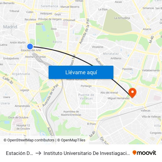 Estación Del Arte to Instituto Universitario De Investiagación Del Automovil map