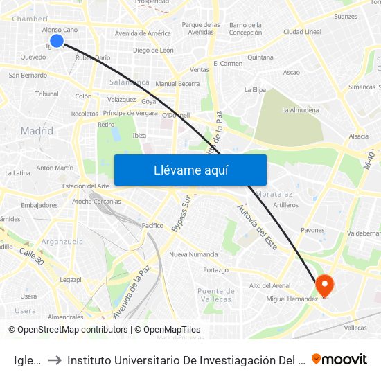 Iglesia to Instituto Universitario De Investiagación Del Automovil map