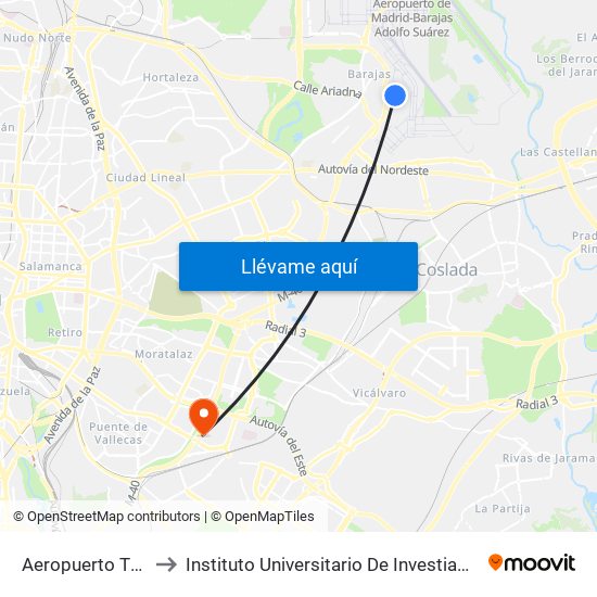 Aeropuerto T1 - T2 - T3 to Instituto Universitario De Investiagación Del Automovil map