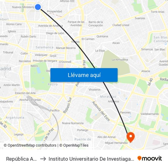 República Argentina to Instituto Universitario De Investiagación Del Automovil map