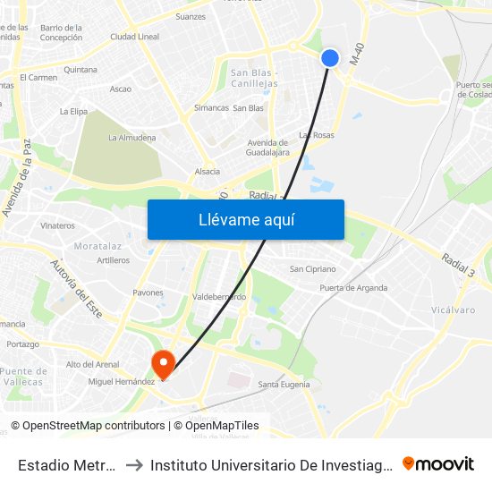 Estadio Metropolitano to Instituto Universitario De Investiagación Del Automovil map