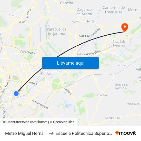 Metro Miguel Hernández to Escuela Politécnica Superior - Uah map