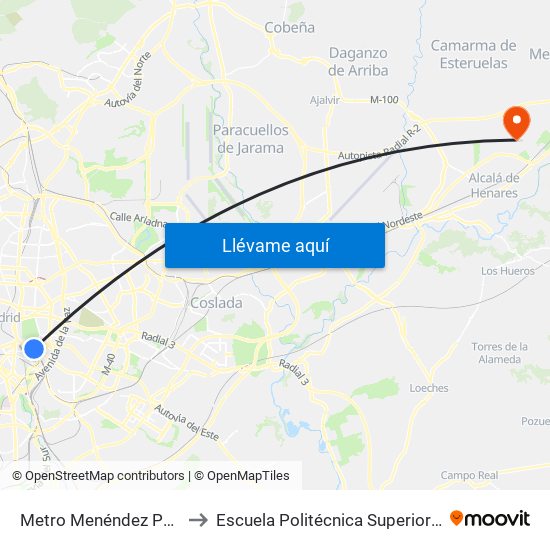 Metro Menéndez Pelayo to Escuela Politécnica Superior - Uah map