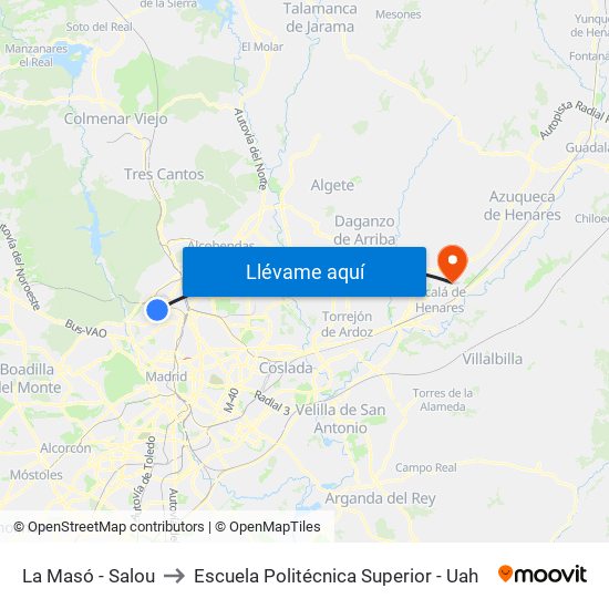 La Masó - Salou to Escuela Politécnica Superior - Uah map