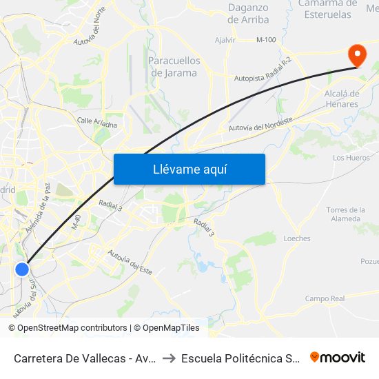 Carretera De Vallecas - Avenida Rosales to Escuela Politécnica Superior - Uah map