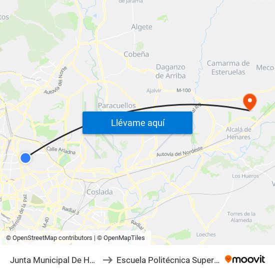 Junta Municipal De Hortaleza to Escuela Politécnica Superior - Uah map