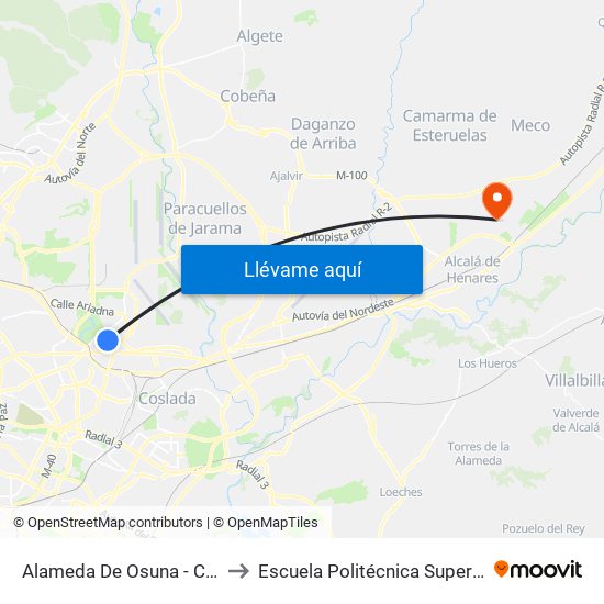 Alameda De Osuna - Carabela to Escuela Politécnica Superior - Uah map