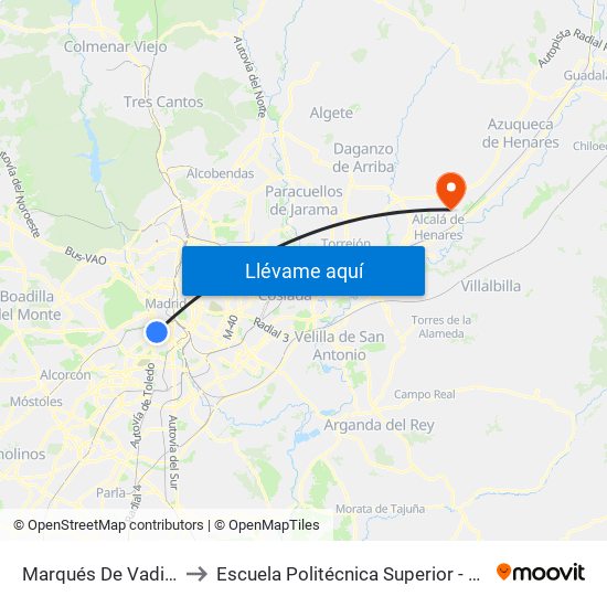 Marqués De Vadillo to Escuela Politécnica Superior - Uah map