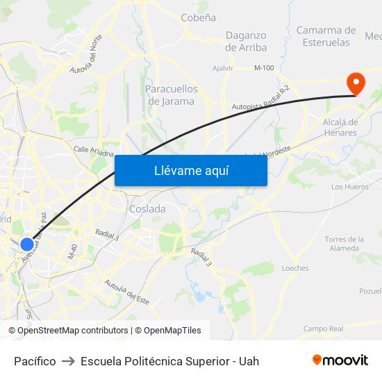 Pacífico to Escuela Politécnica Superior - Uah map