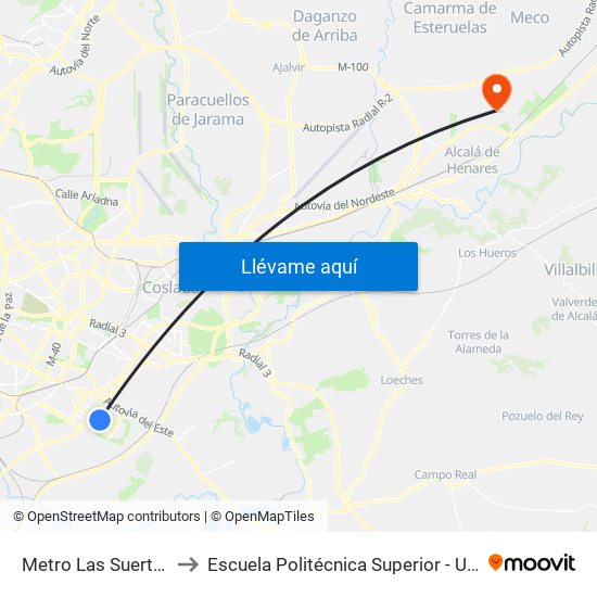 Metro Las Suertes to Escuela Politécnica Superior - Uah map