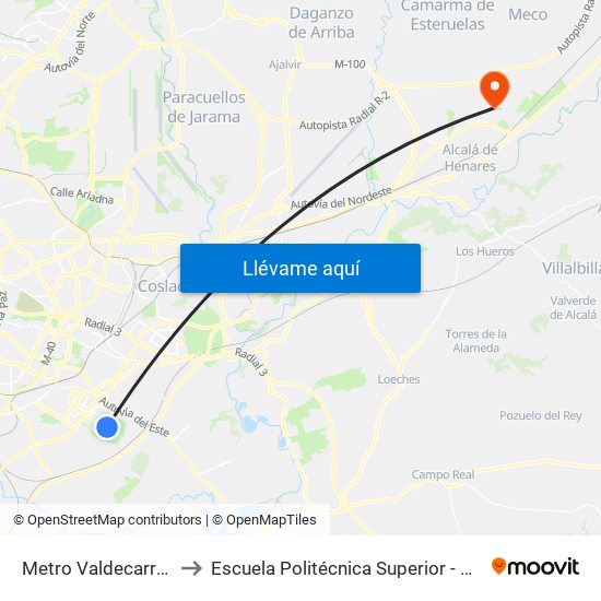 Metro Valdecarros to Escuela Politécnica Superior - Uah map