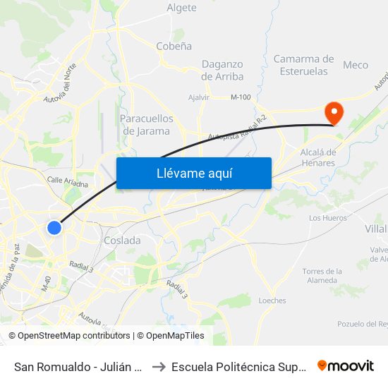 San Romualdo - Julián Camarillo to Escuela Politécnica Superior - Uah map