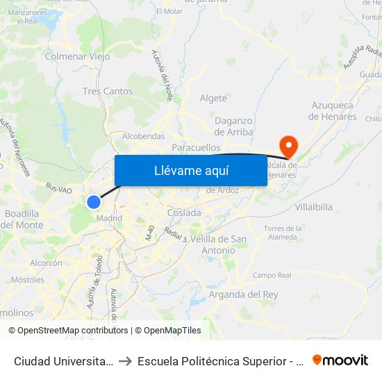Ciudad Universitaria to Escuela Politécnica Superior - Uah map