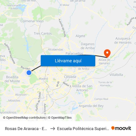 Rosas De Aravaca - Estación to Escuela Politécnica Superior - Uah map