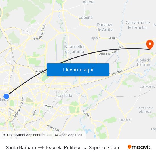 Santa Bárbara to Escuela Politécnica Superior - Uah map