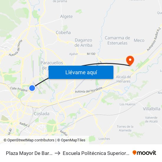 Plaza Mayor De Barajas to Escuela Politécnica Superior - Uah map
