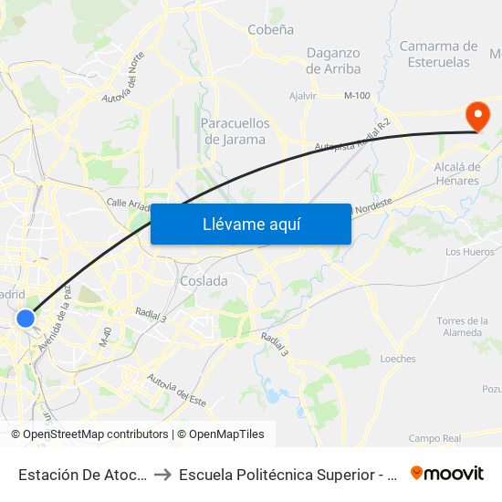 Estación De Atocha to Escuela Politécnica Superior - Uah map