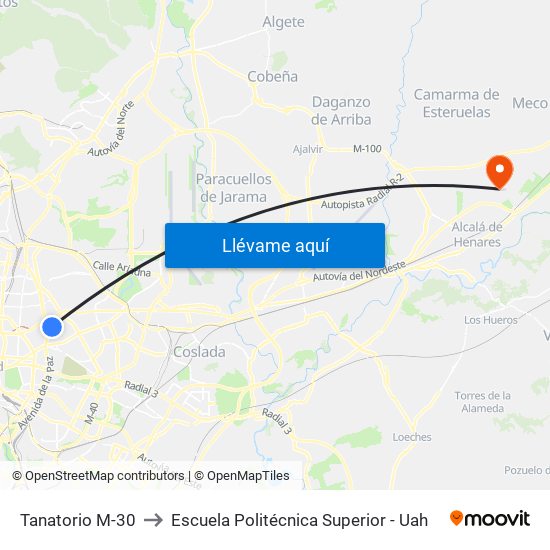 Tanatorio M-30 to Escuela Politécnica Superior - Uah map