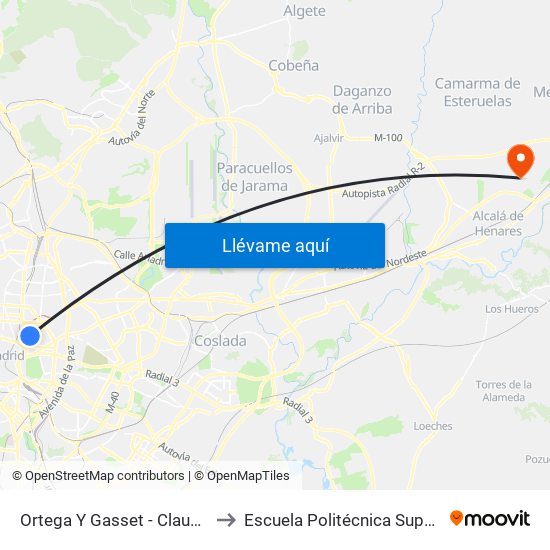 Ortega Y Gasset - Claudio Coello to Escuela Politécnica Superior - Uah map