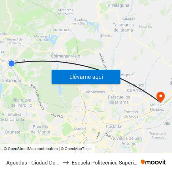Águedas - Ciudad Deportiva to Escuela Politécnica Superior - Uah map