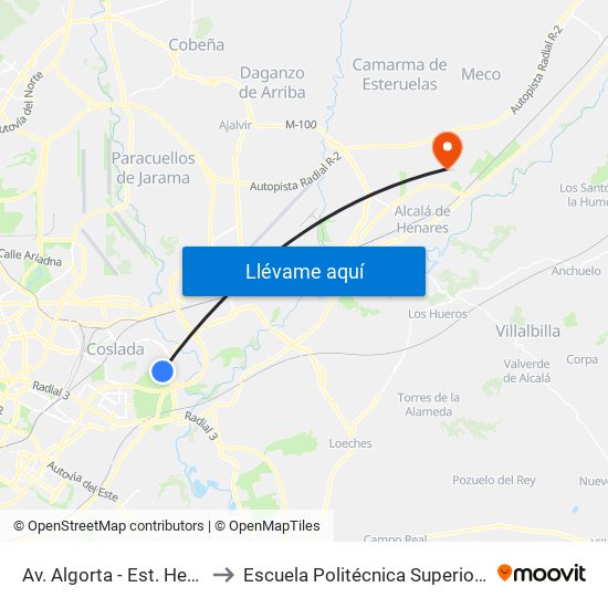 Av. Algorta - Est. Henares to Escuela Politécnica Superior - Uah map