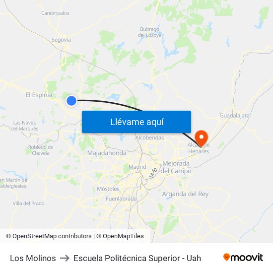 Los Molinos to Escuela Politécnica Superior - Uah map