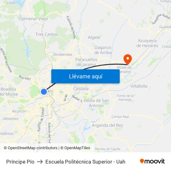 Príncipe Pío to Escuela Politécnica Superior - Uah map