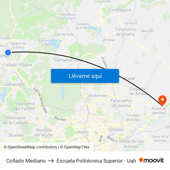 Collado Mediano to Escuela Politécnica Superior - Uah map