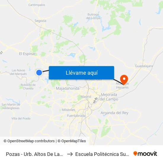 Pozas - Urb. Altos De Las Cebadillas to Escuela Politécnica Superior - Uah map
