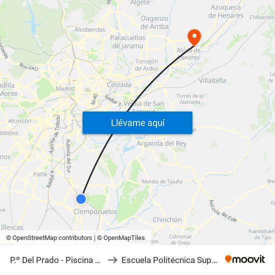 P.º Del Prado - Piscina Municipal to Escuela Politécnica Superior - Uah map
