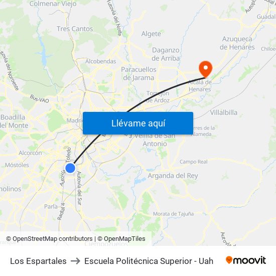Los Espartales to Escuela Politécnica Superior - Uah map