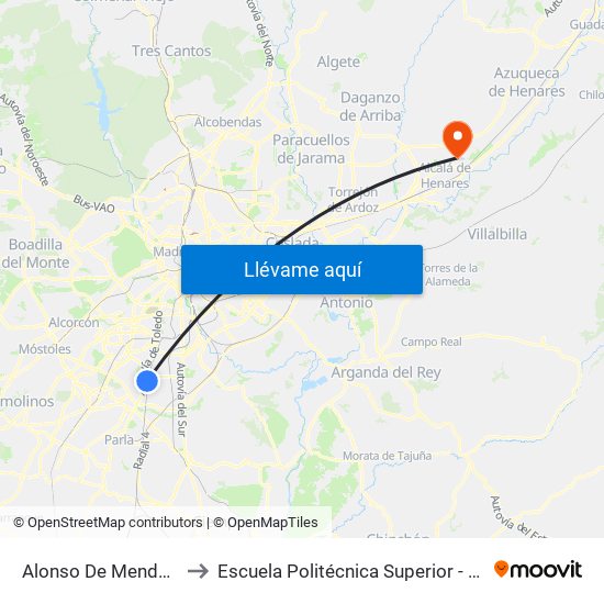 Alonso De Mendoza to Escuela Politécnica Superior - Uah map