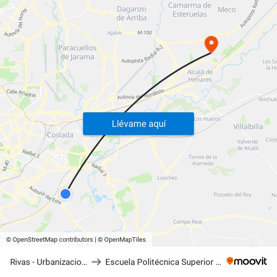 Rivas - Urbanizaciones to Escuela Politécnica Superior - Uah map