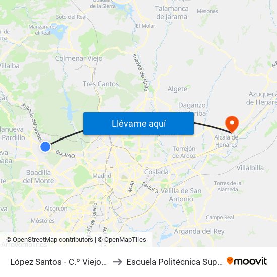 López Santos - C.º Viejo De Madrid to Escuela Politécnica Superior - Uah map