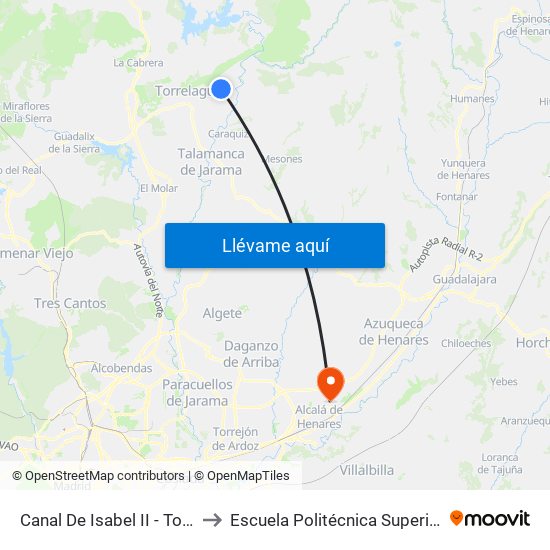 Canal De Isabel II - Torrearte to Escuela Politécnica Superior - Uah map