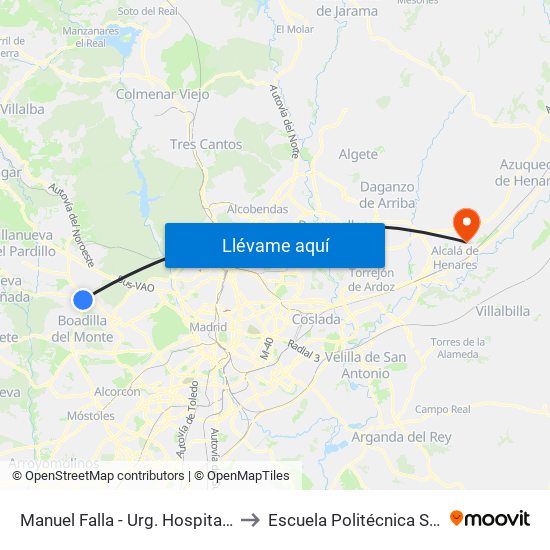 Manuel Falla - Urg. Hospital Pta. De Hierro to Escuela Politécnica Superior - Uah map
