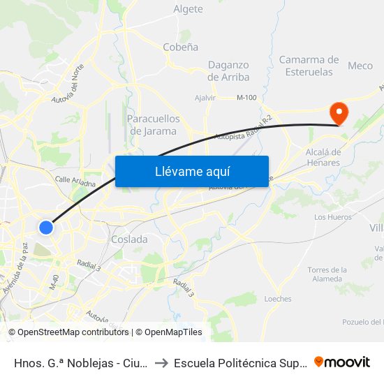 Hnos. G.ª Noblejas - Ciudad Lineal to Escuela Politécnica Superior - Uah map
