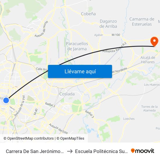 Carrera De San Jerónimo - Cedaceros to Escuela Politécnica Superior - Uah map