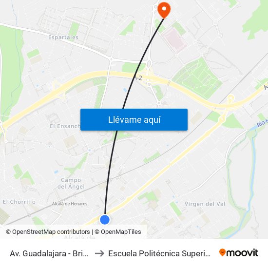Av. Guadalajara - Brihuega to Escuela Politécnica Superior - Uah map