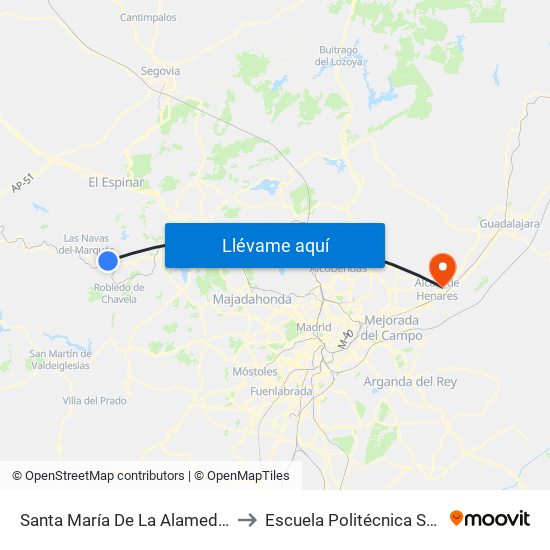 Santa María De La Alameda - Peguerinos to Escuela Politécnica Superior - Uah map