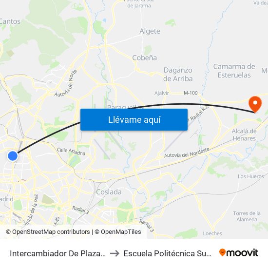 Intercambiador De Plaza De Castilla to Escuela Politécnica Superior - Uah map