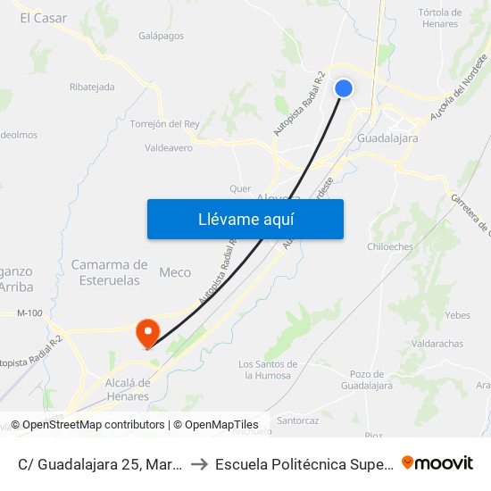 C/ Guadalajara 25, Marchamalo to Escuela Politécnica Superior - Uah map