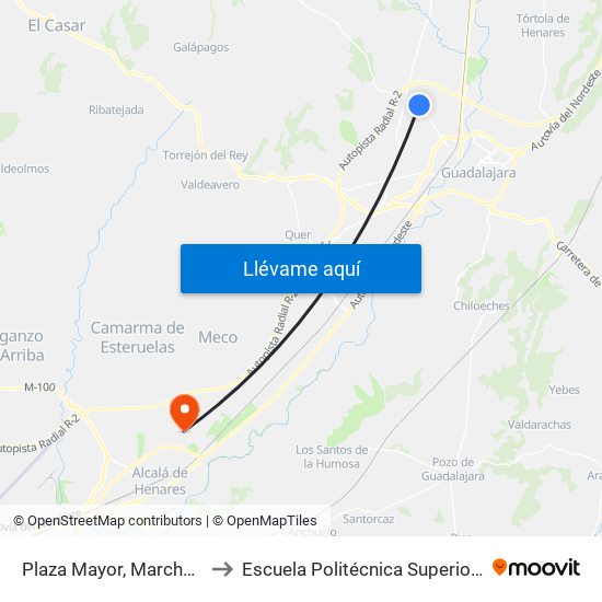 Plaza Mayor, Marchamalo to Escuela Politécnica Superior - Uah map