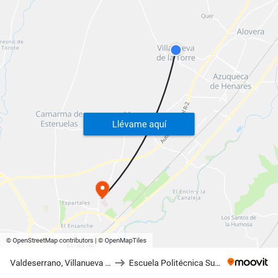 Valdeserrano, Villanueva De La Torre to Escuela Politécnica Superior - Uah map
