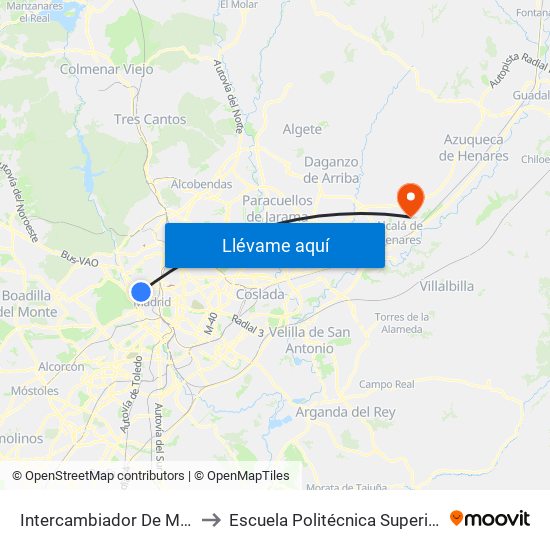 Intercambiador De Moncloa to Escuela Politécnica Superior - Uah map