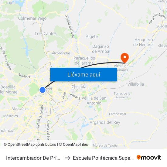 Intercambiador De Príncipe Pío to Escuela Politécnica Superior - Uah map