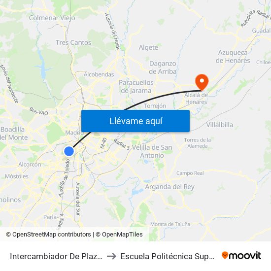 Intercambiador De Plaza Elíptica to Escuela Politécnica Superior - Uah map