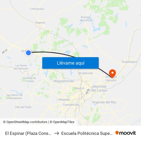 El Espinar (Plaza Constitución) to Escuela Politécnica Superior - Uah map