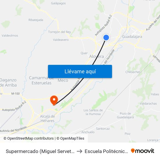 Supermercado (Miguel Servet), Cabanillas Del Campo to Escuela Politécnica Superior - Uah map