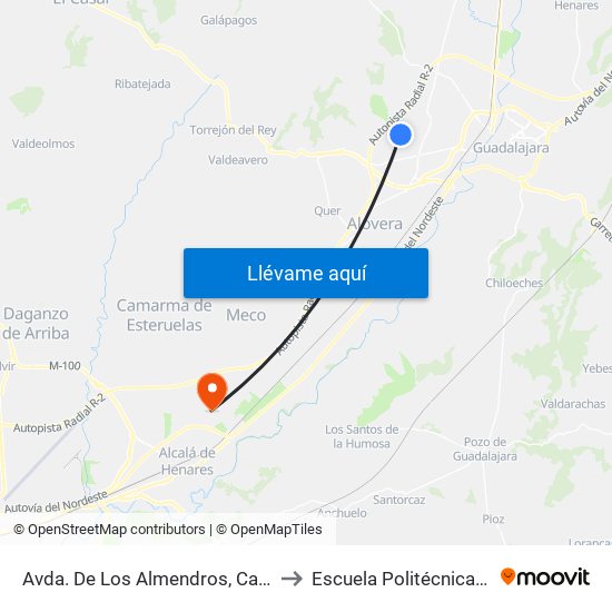 Avda. De Los Almendros, Cabanillas Del Campo to Escuela Politécnica Superior - Uah map